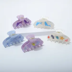 Ocean style hair claw clips set summer cute whale starfish resin hair accessories for women
