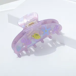 Ocean series purple hair claw clip with cute starfish and shell patterns for summer sweet style.