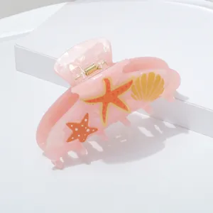 Pink seashell starfish hair claw clip sweet summer marine style acrylic hair accessory