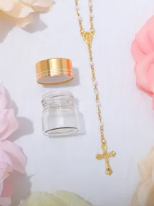 Collana rosario in perle da 4 mm con ciondolo a croce e bottiglia di vetro, gioiello battesimo.