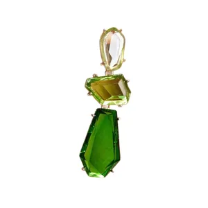 Meerlaagse geometrische hangende oorbellen, groene verloop statement oorbellen voor dames.