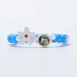Kinderen kleurrijke houten kralen armband met bloem en heilige hanger elastische sieraden