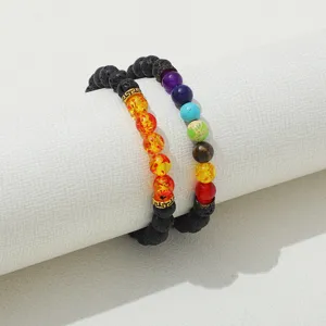 Natural Lava Rock Tiger Eye Agate Bead Stretch Bracelet Colorful Chakra Hand Jewelry For Men Women Geometric Charm Gift