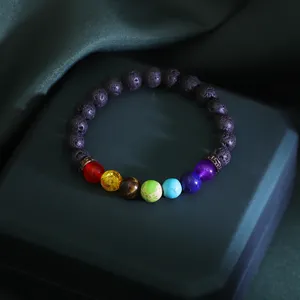 Chakra Lava Stone Beaded Bracelet Natural Gemstone Healing Energy Yoga Jewelry Gift