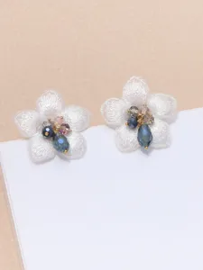 Elegante stoffen bloem oorknopjes met sprankelende kristal kralen voor dames dagelijkse mode