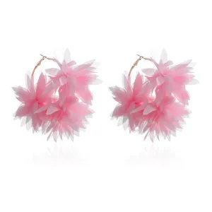 Roze Chiffon Bloem Creolen Zoete Stoffen Bloemen Oorbellen voor Dames Mooie Sieraden
