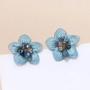 Blauwe kristallen gaas bloem oorbellen elegante bloemvormige sieraden voor vrouwen