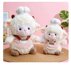 Set di peluche pecora cuoco carino, morbida bambola di peluche con grembiule e cappello per casa.