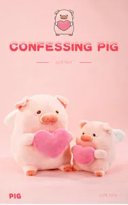 Simpatico maialino rosa peluche giocattolo bambole di coppia cuori regalo di San Valentino.
