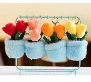 Lindo llavero de peluche con maceta de tulipanes colgante de bolsa estético accesorio de regalo