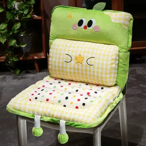 Cute cartoon apple cushion plush backrest integrated chair pad for home and office use.