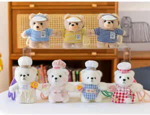 Cute cartoon plush bear keychain pendant, striped and chef styles for bag decoration.
