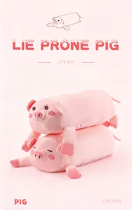 Cute pink pig plush body pillow, soft stuffed animal toy for kids and bed sleeping companion.
