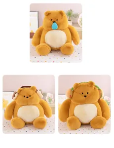 Cute chubby brown bear plush toy detail view, soft stuffed doll with adorable accessory options.