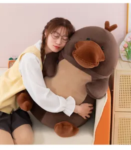 Cozy brown platypus plush toy hugging pillow, soft stuffed animal doll for home decor and gifts.