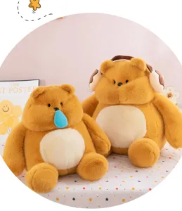 Chubby cartoon cute little bear plush doll, healing soft headphone bear toy, perfect for soothing.