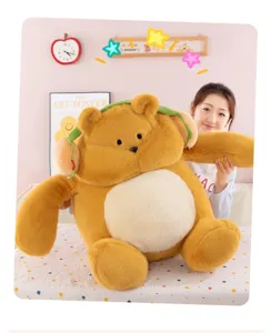 Cute chubby plush bear doll with headphone design, soft stuffed animal for room decor.
