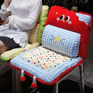 Cute cartoon apple seat cushion plush fruit style chair pad and backrest detail view.