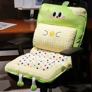 Cute cartoon apple seat cushion and backrest combo, plush office chair pad for long sitting.