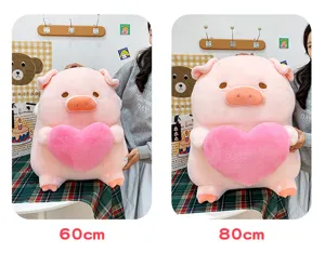 Simpatico maialino rosa di peluche con cuscino a cuore morbido animale peluche regalo