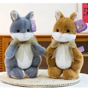 Cute rabbit plush toy with bow, standing soft stuffed animal doll for kids and girls gift.
