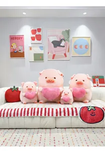 Simpatico maialino di peluche rosa con cuore animale imbottito dolce regalo per la ragazza