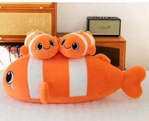 Cute clownfish plush toy set, soft ocean animal sleeping pillow and cute home decor doll.