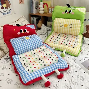 Cute apple-shaped cartoon folding floor cushion and backrest seat cushion for home bedroom decor.