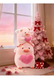 Morbido peluche maialino rosa con cuore per regalo romantico di San Valentino e sorpresa.
