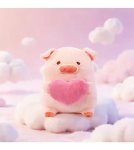 Simpatico maialino di peluche rosa con cuore, morbido giocattolo perfetto per San Valentino.
