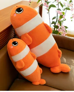 Cute clownfish plush pillow, soft marine animal toy for sleeping, cozy home decor and relief.