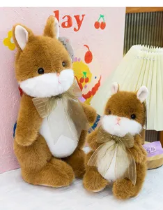 Cute brown and white plush rabbit doll set with golden bow, soft toy for kids and gift
