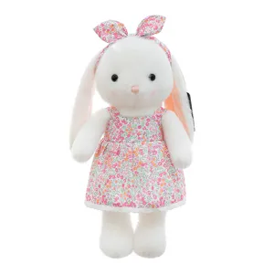 Schattig langorige pluche konijn speelgoed met bloemenjurk en hoofdband, zachte knuffel voor kinderen.
