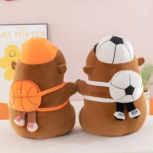 Joli jouet en peluche capybara de sport avec sac à dos ballon de football, cadeau mignon.