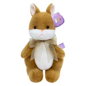 Cute brown plush rabbit toy standing stuffed bunny with elegant bow birthday gift for girls