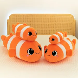 Cute clownfish plush toy set, soft ocean animal sleeping pillow and cute home decor.