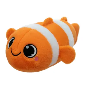 Cute clownfish plush toy pillow, soft stuffed marine animal doll for kids room home decor