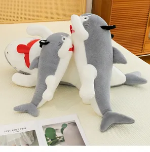 Mignon oreiller en peluche requin de dessin animé animal en peluche long oreiller