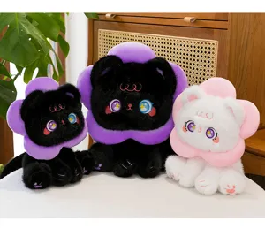 Cute sunflower cat plush toy with big eyes and soft stuffed animal doll gift for girls.