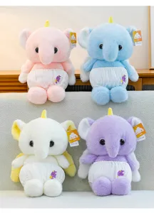 Cute plush elephant toy with diaper design, soft stuffed animal doll for birthday gifts.