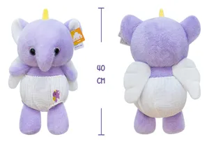 Cute purple elephant plush toy detail showing front and back design with diaper and wings 40cm