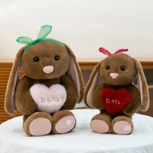 Soft Cute Long Ear Rabbit Plush Toy Stuffed Animal Doll Heart Pillow Fluffy Cuddly Pillow Birthday Gift For Girls