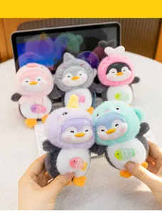 Cute cartoon penguin plush toy keychain, soft animal hat doll bag pendant, birthday gift.
