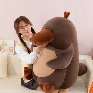 Cute big brown platypus plush toy soft stuffed animal doll hugging pillow for kids gift