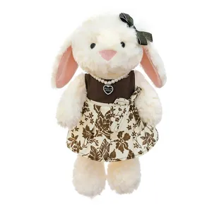 Süßes Langohr-Plüschkaninchen Kuscheltier mit Herz-Halskette und Blumenkleid für Mädchen