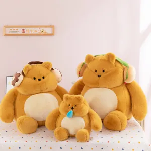 Cute Cartoon Bear Stuffed Animal Plush Toy Soft Faux Mink Fur Sitting Doll Comfort Pillow Home Decor