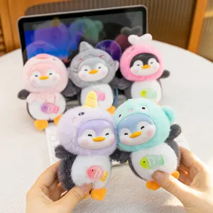 Cute cartoon penguin plush keychain backpack pendant soft stuffed animal toy for kids gifts.