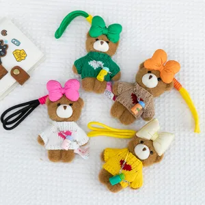 Cute cartoon bear plush keychain set, sweet bowknot sweater doll bag pendant for kids.