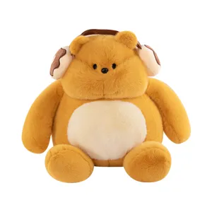 Cute chubby plush bear doll with cartoon headphone design, soft stuffed toy for kids.