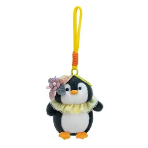 Cute plush penguin keychain backpack accessory fluffy stuffed animal toy pendant for keys